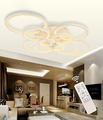 Wohnzimmer LED Deckenleuchte Modern Dimmbar Mit Fernbedienung Wohnzimmerleuchten Innenbeleuchtung Schlafzimmer Deckenleuchten FüR Wohnzimmer Schlafzimmer KüChe Esszimmer Deckenlampe (Weiß, 10 Ring)