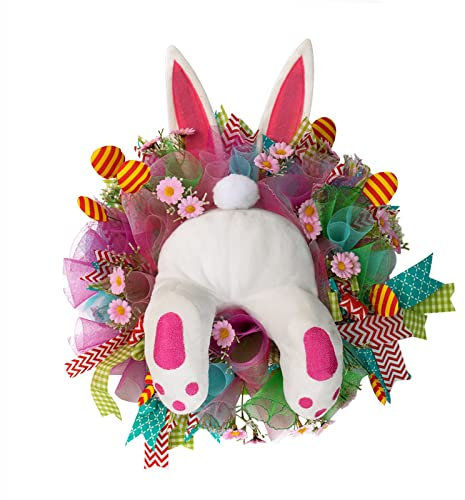 Couronne de Lapin de Pâques Décorations de Pâques Couronne de Pâques Couronne de Printemps Deco Paques Couronne Porte Décoration Intérieure et Extérieure (#A)