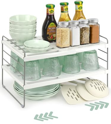JUPELI Küchenschrank Organizer ausziehbar – Verstellbares Küchenregal für Arbeitsplatte & Schrank | Schrank Organizer Küche, Küchenregal klein, Regaleinsatz für Küchenschrank