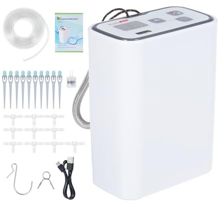 Automatic Watering System, Irrigation System Kit, Rechargeable | Timed Watering Built-in 100 Timed Combinations 10 * Three Way Connector 10* Adjustable Drip Arrow Quiet Operation ≤ 30db