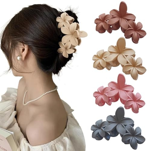 XYTAHDM 4 Piezas Clips de Garras de Flores, pinzas para el pelo grandes hawaiano,Pinzas de Mandíbula de pelo elegantes,pinzas antideslizantes para Mujer,Accesorios para Cabello grueso y fino(B)