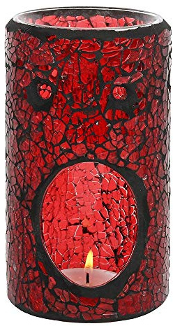Wax Melt Burner, Red Crackle Glass Design Oil Burner, Round Tea light holder, wax warmer for Room Décor, Ornaments, Made with Glass (Pillar)