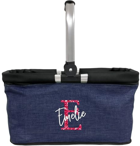 AMBERGER DESIGN by A&M Osterhage amd Personalisierter Einkaufskorb Name Initial Name Tragekorb faltbar Damen-Geschenk Einkaufstasche mit Name 20L