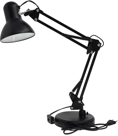 Jandei - Lámpara de escritorio, Negra con brazo Regulable y Cabezal Orientable, diseño Industrial, base estable con Interruptor y Cable de 145 cm, compatible con bombilla E27