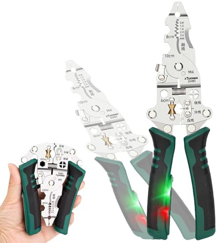 Pinza spelafili pieghevole 20 in 1, pinza crimpatrice multifunzione con tester di tensione, tagliacavi resistente, strumento spelafili, tirare, raschiare e crimpare, per elettricisti