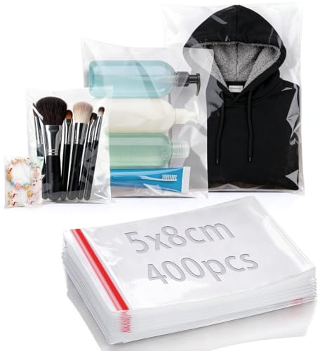 mawmuaw 400 Pièces Sachet Plastique Transparent Autocollant 5x8 cm Sachet Emballage Bonbon Biscuit Cellophane Sac Plastique Auto-adhésifs Réutilisables pour Chocolat Pain Bijoux Cadeau Noel