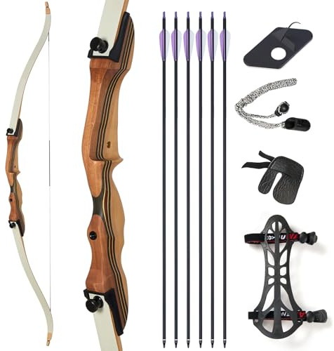 62 Zoll Bogenschießen Recurve Bogen Set für Erwachsene und Anfänger, Takedown Recurve Bogen für Outdoor, Jagd und Praxis, Rechte Hand, 26/30/34/17.2 kg