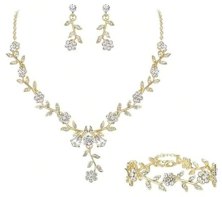 ALMLWIAJ 3 PCS Gold Jewellery Sets for Women, Crystal Bracelet Earrings Necklace, Floral Teardrop Bridal Jewellery for Wedding Party Gift, Gold