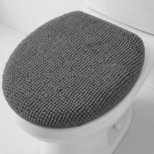 NYVI WC-Deckelbezug NYVISpa Chenille Grau - Toilettenbezug - rutschfest, Saugfähig, Schnell Trocknend, Oeko-TEX, Waschbar, Weich
