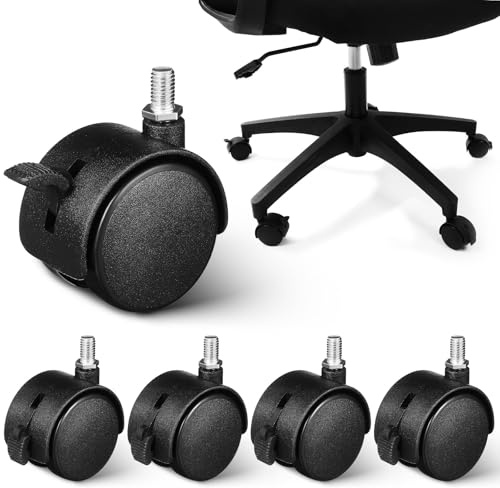 Beavorty Ruote Girevoli 2 Pollici M8 Set da 5 Freno, Rotelle per Sedie e Carrelli, Mobilità Silenziosa, per Pavimenti in Legno Duro e Ufficio