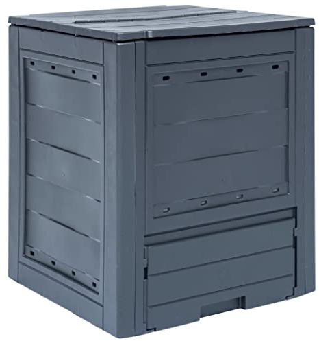Mokuyary Contenedor de compost para jardín, gris, 60 x 60 x 73 cm, 260 l, cubo de compost para basura, cubo de compost para huerto y jardín