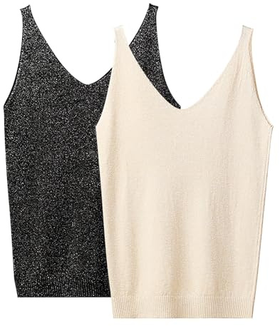 Lot 2 Haut à Paillettes pour Femme - Col en V - Bleu à Paillettes - Débardeur à Paillette - Crop Tops sans Manches - Débardeur Sexy - Tenue Festive - Gilet Y2K élégant