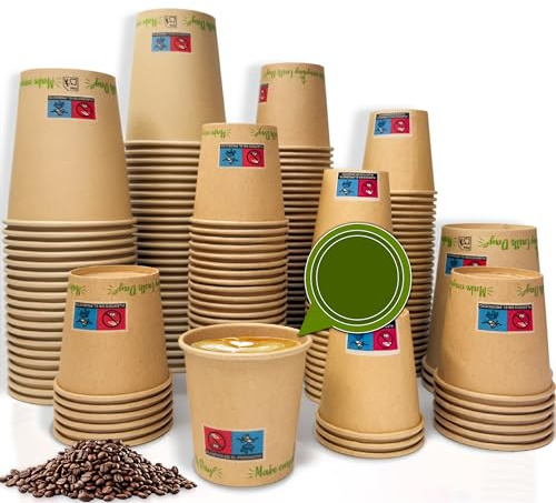 Vasos Café Desechables Kraft - Vasos Cartón - Vasos Desechables Catering - Vasos Café para Llevar - APTO BEBIDAS CALIENTES Y FRÍAS (90 ml, 200 Unidades)