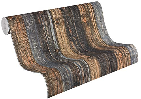 A.S. Création Vliestapete Best of Wood and Stone Tapete in Holz Optik fotorealistische Holztapete 10,05 m x 0,53 m beige braun grau Made in Germany 908612 9086-12