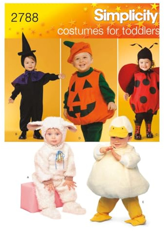 Simplicity 2788 Lamb, Chick, Witch, Pumpkin and Lady Sewing Pattern for Toddlers Halloween Costume, Sizes A 1/2-4