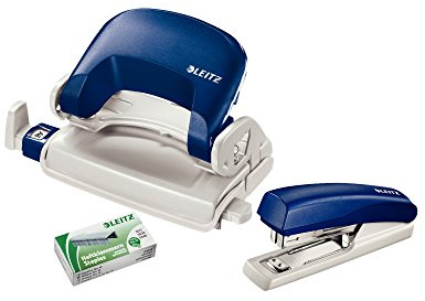 Leitz 55076035 Mini-Heftgerät-und Locher-Set (Für bis zu 10 Blatt, Inkl. Heftklammern, NeXXt) blau