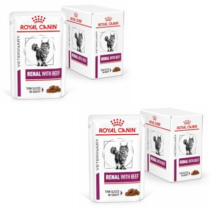 Royal Canin Veterinary Renal Beef | Paquete Doble | 2 x 12 x 85 g | Alimento dietético Completo para Gatos Adultos | para Ayudar con Problemas renales | En Bolsa Fresca