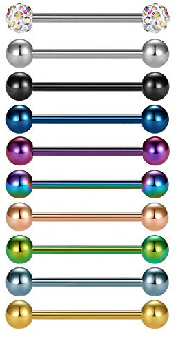 Briana Williams 10er Zungenpiercing Set Brustwarzenpiercing Barbell 316L Chirurgenstahl 12/14/16/18mm Piercing Schmuck