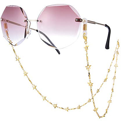 TEAMER Mode Fünfzackigen Stern Brillenkette Sonnenbrillenband Gold Brillenhalter Lesebrille Strap für Frauen (Weiß)