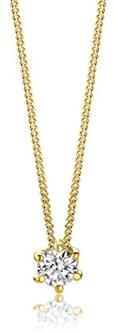 OROVI Schmuck Damen 0,15 Ct Diamant Kette Gold mit Anhänger Solitär natürlicher Diamant im Brillantschliff in einer Krappenfassung Zeitlose klassische Halskette aus Gelbgold 14 Karat (585) 45 cm lang