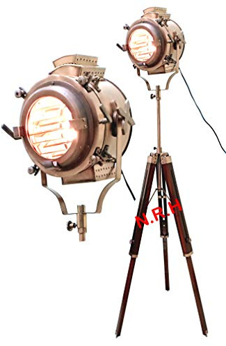 Lampadaire marin marron, trépied en bois