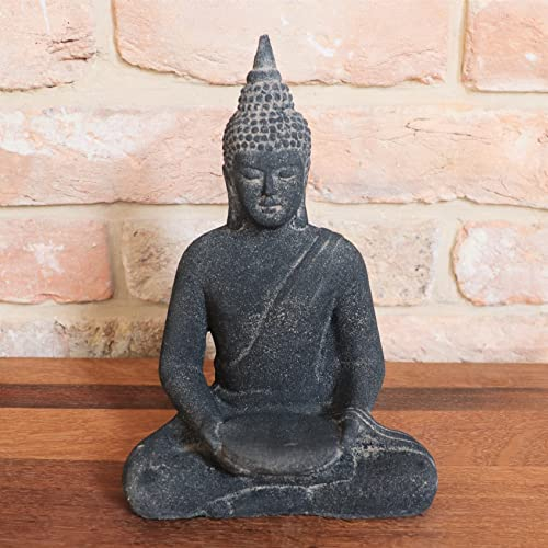Palatina Werkstatt Figurine de Bouddha thaïlandais résistant au gel avec bougie chauffe-plat en pierre de lave | Haute qualité, lourd et vraiment décoratif | Feng-Shui pour la maison