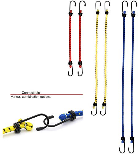 Set of 6 Elastic Bungee Cords Straps Assorted Lengths Heavy Duty Ropes for Caravan Camping RVs Trucks Luggage Racks Tents Gardening and DIY