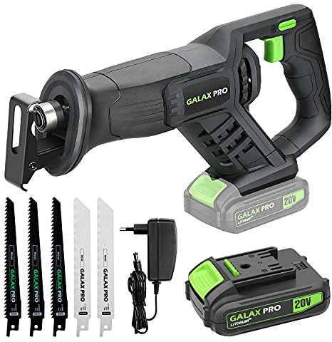GALAX PRO Seghetto Alternativo a Batteria 20V, Velocità Variabile 0-3000 SPM, Cambio Lama Senza Attrezzi, inclusi 3 lame per legno e 2 per metallo,Lunghezza 22mm, con Caricatore Rapido