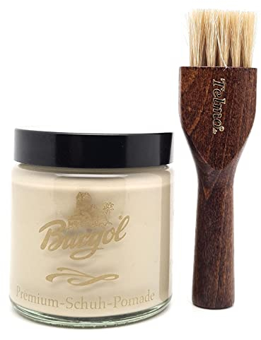 Burgol Premium Schuh Pomade 100ml mit langer Tiegelbürste Beige