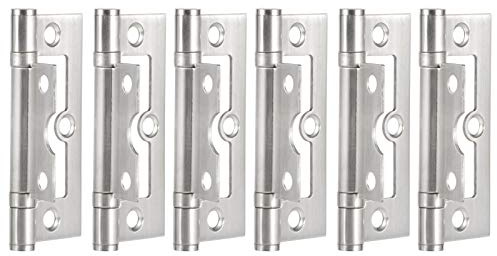 Hililand 6PCS 8x3.3cm / 3.1x1.3in Flush Door Hinges 360 Degree Rotatable Flat Open Hinge Non Mortise Hinges Furniture Accessories for Heavy Door