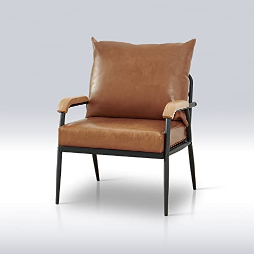 TUKAILAI 1 Sitzer Kunstleder Sofa mit Armlehnen, Metallstütze, Rückenlehne, Kissen und Griffe, Gepolstertes Sofa, Polstersessel Modern Sessels für Wohnzimmer, Empfangsbereich im Schlafzimmer Hellbraun