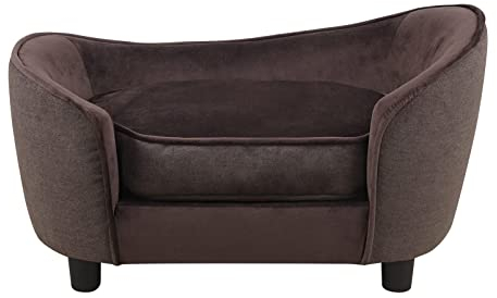 Getifun Pet Sofa Bed, Velvet & Linen Fabric Pet Couch Chair with Removeable & Washable Cushion for Small Dogs Cats (Brown)