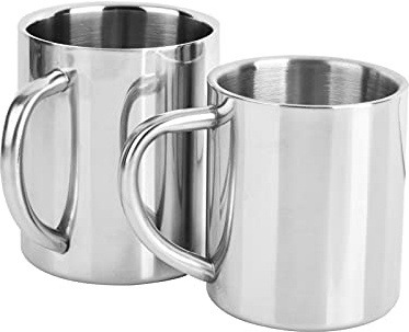 WMLBK Kaffekopp i rostfritt stål med handtag, 2 stycken kaffekoppar i rostfritt stål, högkvalitativ okrossbar isoleringskopp, kaffemugg (300 ml)