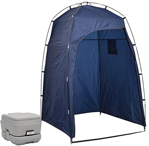 vidaXL Tragbare Campingtoilette mit Zelt Manuelle Spülung Mobile Chemietoilette WC Eimer Reise Klo Toilette Outdoor Caravan Wohnmobil Camping 10+10 L
