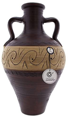 CERÁMICA RAMBLEÑA | Cántaro de Barro Tradicional | Cántaro de Barro asa Doble - Modelo D03 de La Rambla (Córdoba) | 100% Hecho a Mano | 7 litros | Eco | 25x25x44 cm