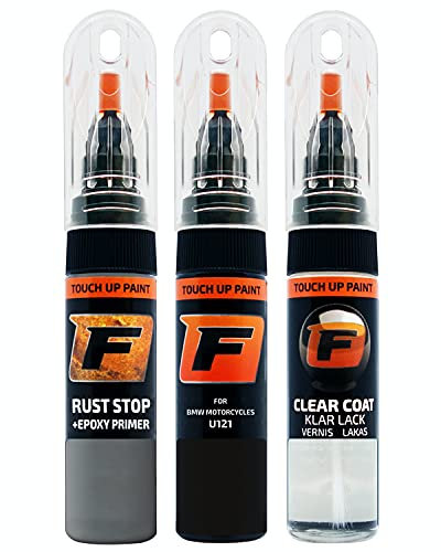 FIRANTO Lackstift Autolack Reparaturset für BMW Motorcycles U121 Ktl Schwarz Matt - 3-in-1 Autolack Kratzer Reparaturstift 15ml Grundierung, Klarlack