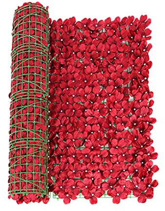QYEW Siepe artificiale con fiori artificiali, siepe di edera artificiale, per balcone privato, decorazione per giardino esterno, protezione solare, diffusore acustico