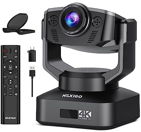 NexiGo Zoom Certified, N990 (Gen 2) 4K PTZ Webcam, Video Conference Camera System with 5X Digital Zoom, Sony_Starvis Sensor, Position Preset, Dual Stereo Mics, 3.5mm Audio Jacks for External Mics