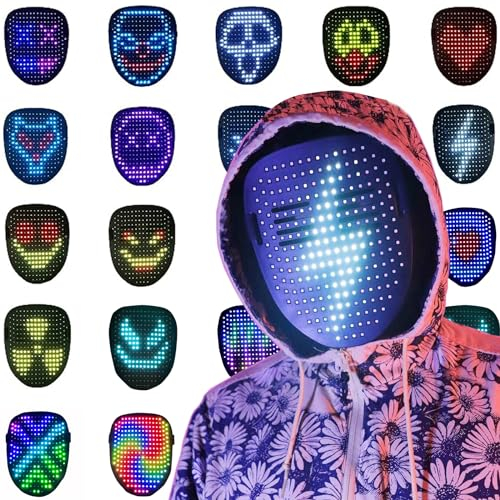 Depointer Life Led Mask with Gesture Sensing, LED Lighted Face Transforming Mask for Costume Cosplay Party Masquerade, light up mask for halloween