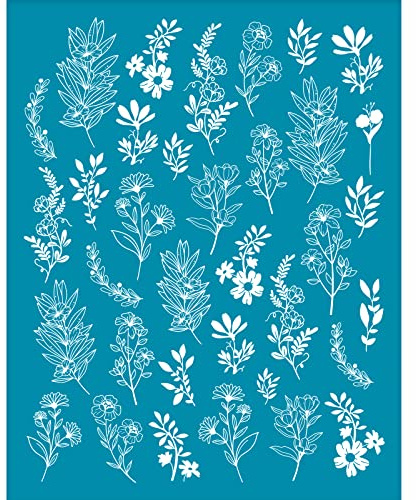 OLYCRAFT 10x12.7cm Tonschablonen Wildblumen Siebdruckschablonen für Polymer Ton Nicht Klebend Transfer Siebdruck Frühlings Garten Botanische Schablonen für DIY Polymer Clay Schmuck Herstellung