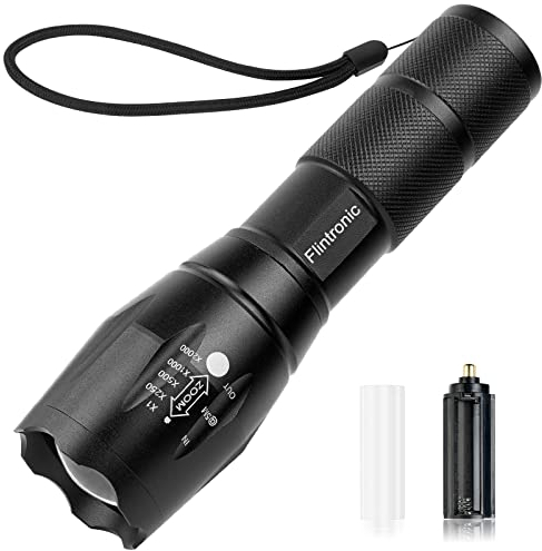 flintronic Torcia LED Potente Professionale, 2000 Lumen 5 Modalità IP67 Impermeabile Flashlight, Zoomabile Portatile Torce Tattiche per Campeggio, Escursionismo, Emergenza, Piccolo, Senza Batteria