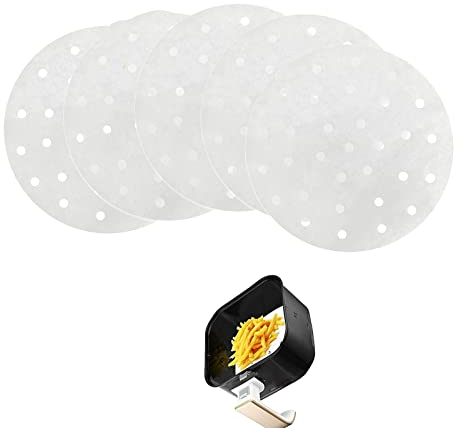Dampfgarer Papier 100 Stücke Perforierte Bambus Dampfgarer 9 Zoll Perforiert Backpapier Antihaft Rund Pergament Papier für Air Fritteusen für Bambus Dämpfen Matte Steamer Liner Dim Sum Papier