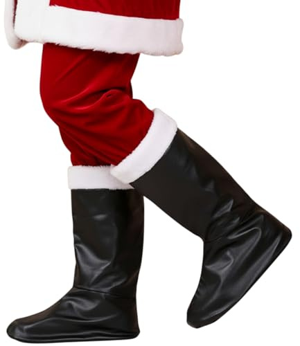 SHATCHI Boot Christmas Party Fancy Dress Costume Accessories Santa Clause Shoe Covers Tops Outfit, Men,Women, Black, One Size