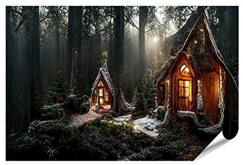islandburner XXL Bild Poster Das Haus des Weihnachtsmann im Zauberwald schön geschmückte Weihnachten Deko 1 Premium Bilder Fotodruck AWJU-PGR