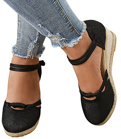 Sandales pour femme - Boucle fermée - Sandales à lanières - Ballerines élégantes - Sandales de mariage - Chaussures de randonnée - Sandales compensées - Chaussures de loisirs, Noir , 37 EU