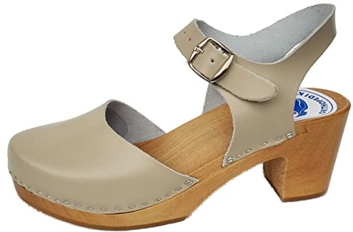 Elegeante Holz Clogs Sandalen Pantoletten - Gr. 36-37-38-39-40-41 Schwarz, Rot oder Taupe Echt Leder