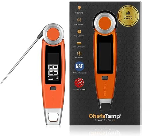 ChefsTemp Finaltouch X10 1-Second Instant Read Meat Thermometer, Influencer Picks, Professional Digital Thermometer for Kitchen Food Cooking Grill BBQ Smoker Candy Home Brewing and Oil Deep Frying | Waterproof Professional for Cooking Grill BBQ Baking Oil, Rotating Probe & Auto-Rotating Backlit Display (Tangerine Tart)