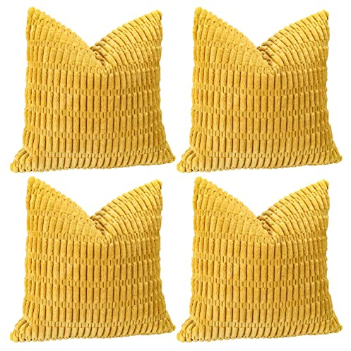 Sungeek 4er Set Kordsamt Kissenbezüge, Dekorativ Zierkissenbezüge Weich Kissenbezug Dekokissen Sofakissen Couchkissen Deko Bezug Kissenhülle für Sofa Schlafzimmer Wohnzimmer (Gelb, 45x45 cm)