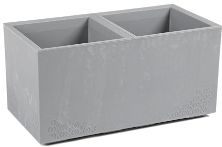 Kreher XL Pflanzkasten Karo in verschiedenen Formaten und Farben. Tolle Beton Optik in Grau oder Anthrazit! Aus robustem recyceltem Kunststoff! (72 Liter (rechteckig) Grau)