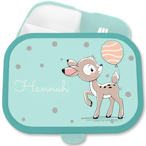 Brotdose Kinder Campus für Mepal - Brotbox süßes Reh Vesperdose Rehkitz Jausenbox I - 750 ml - Türkis - geschenke kindergarten personalisierte brotdosen rehlein tier vesperbox kita lunchbox
